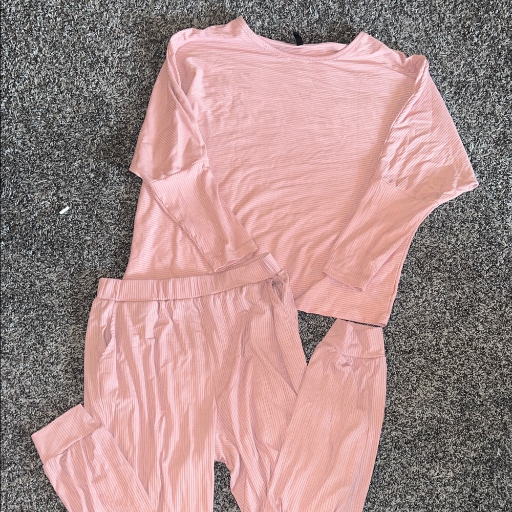 2pc Light Pink Ribbed Loungewear Set